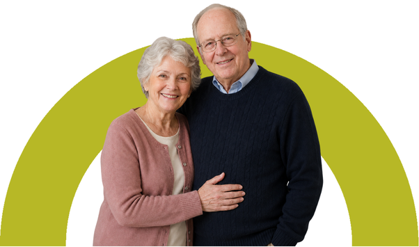 Older couple smiling together, representing patient and family support at Dalcross Wellness Hospital